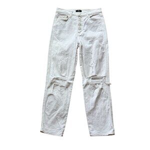 7 for All Mankind Denim High Waist Cropped Straight Leg Jeans Women's 28 White
